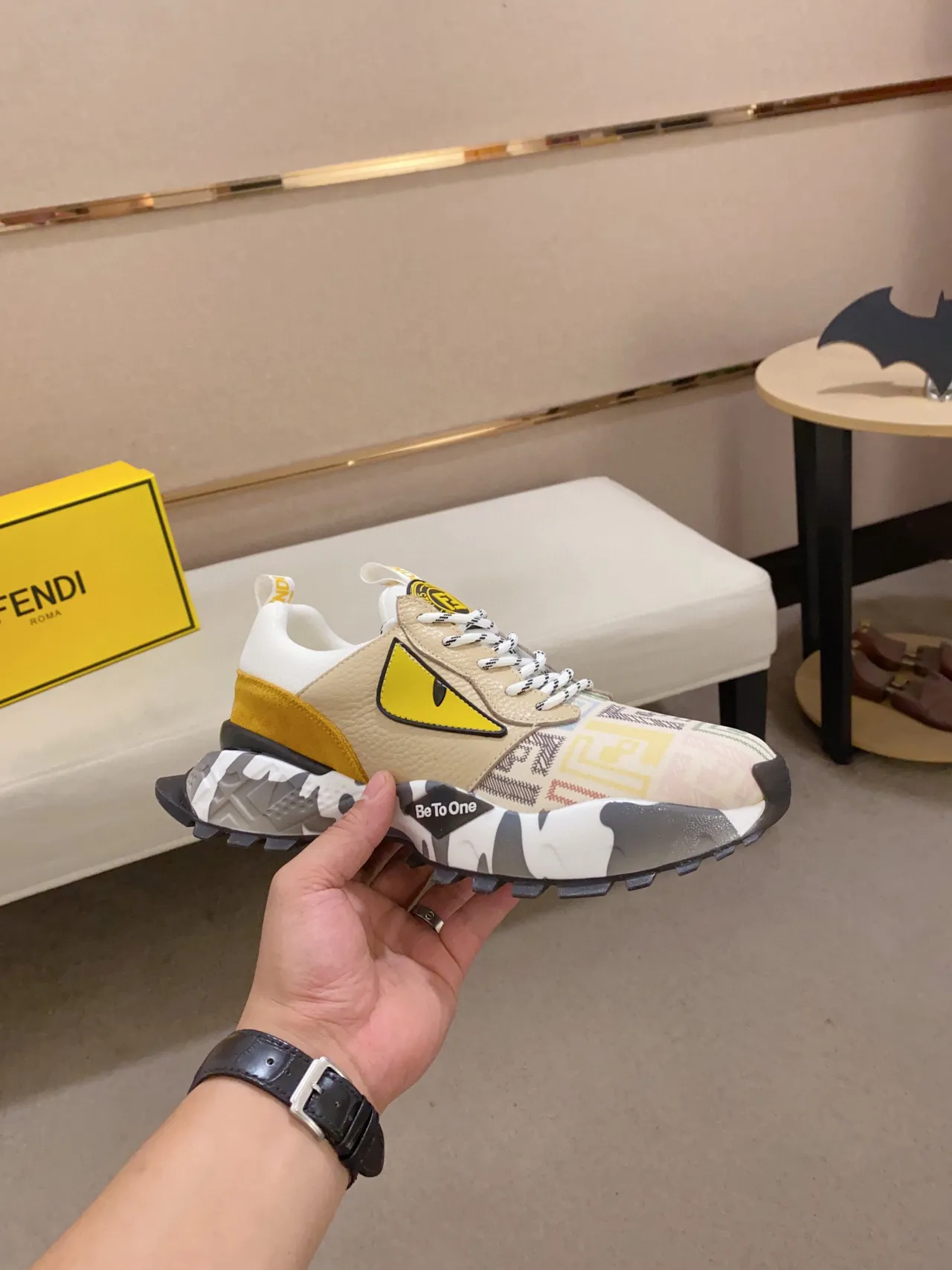 Fendi Suela Amarillo Beige Motivo Ojo Monstruo Zapatillas Chunky 7