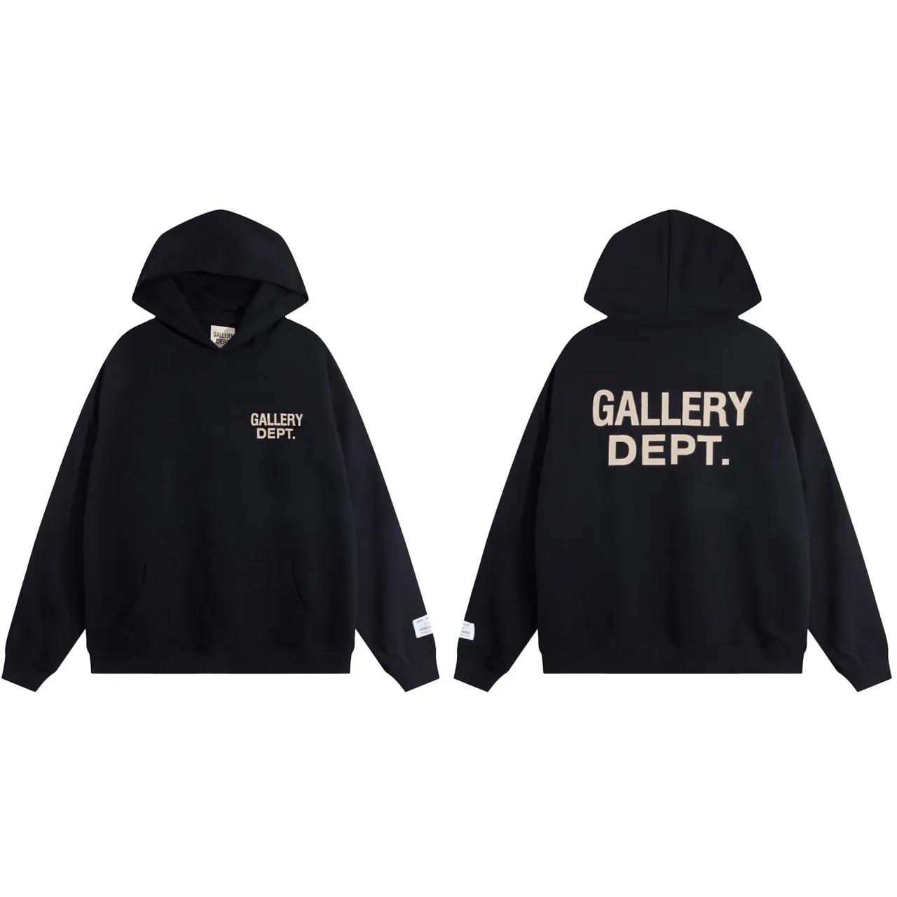 جاكيت هودي Gallery Dept أسود Oversized Fit لوجو مطبوع شاشي 2
