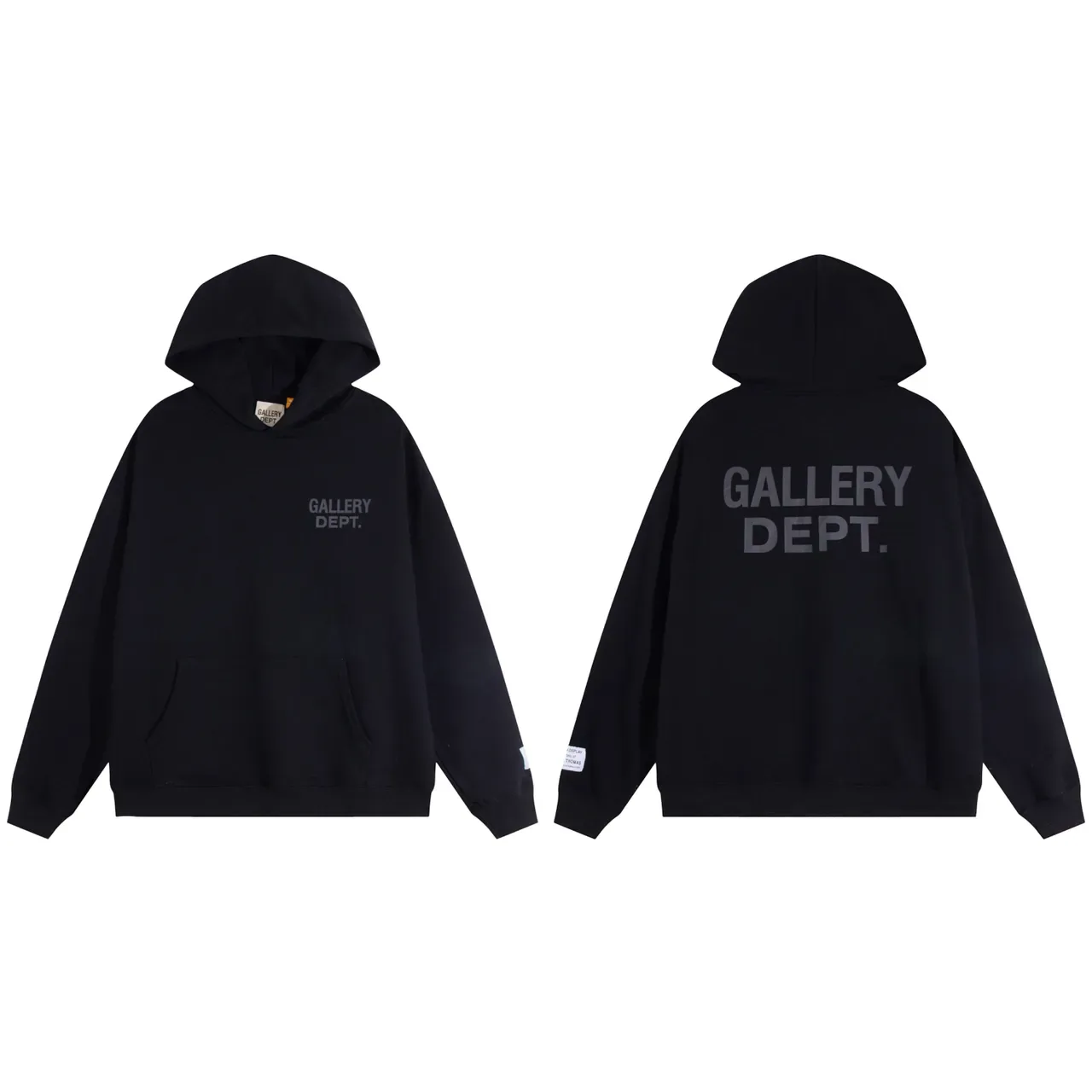 جاكيت هودي Gallery Dept أسود Oversized Fit لوجو مطبوع شاشي 7