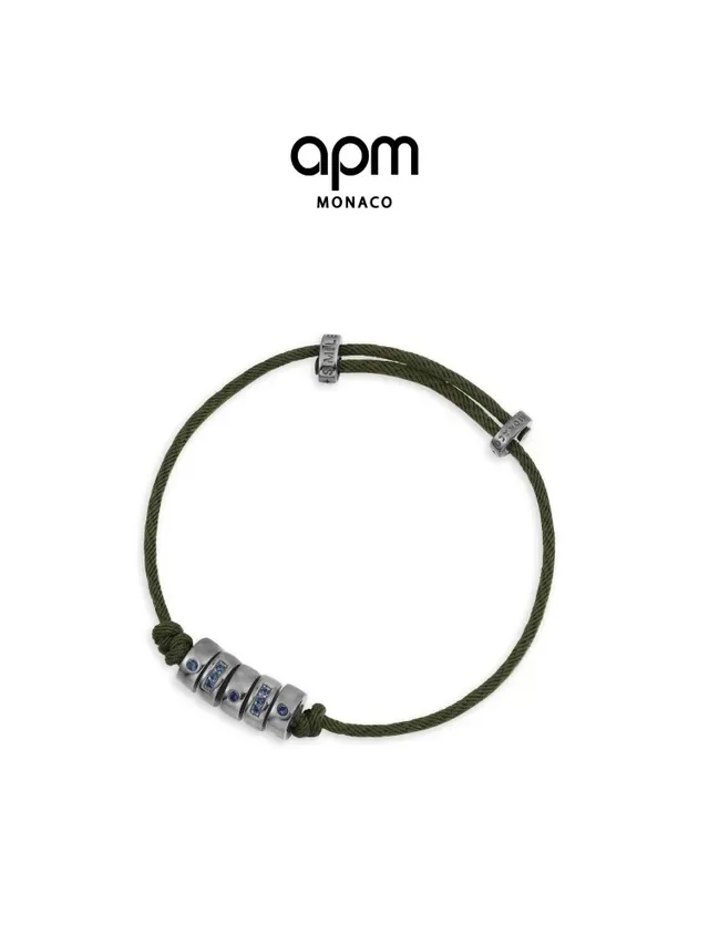 APM Monaco Pulseira de Cordão Trançado com Cluster de Contas Metálicas em Verde Militar e Azul Marinho 2