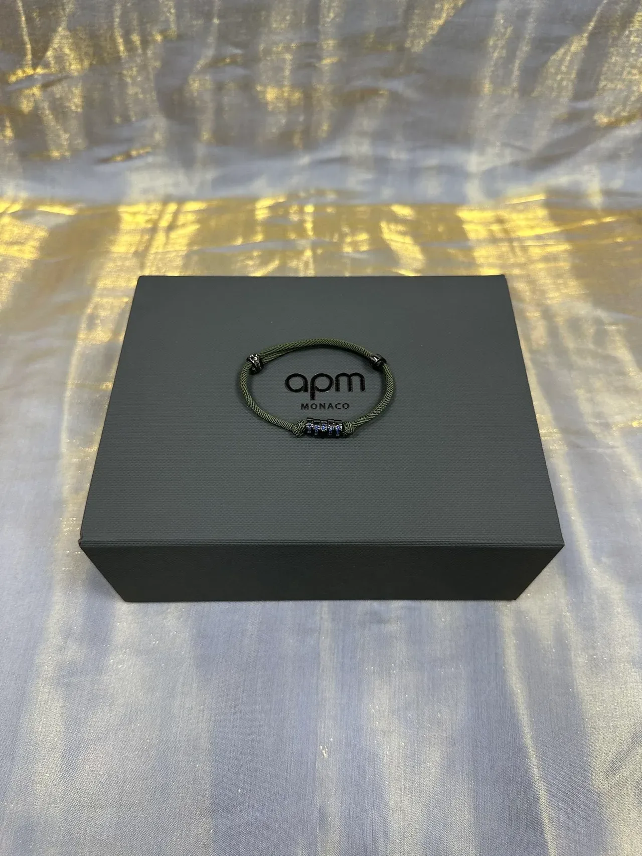 APM Monaco Pulseira de Cordão Trançado com Cluster de Contas Metálicas em Verde Militar e Azul Marinho 8