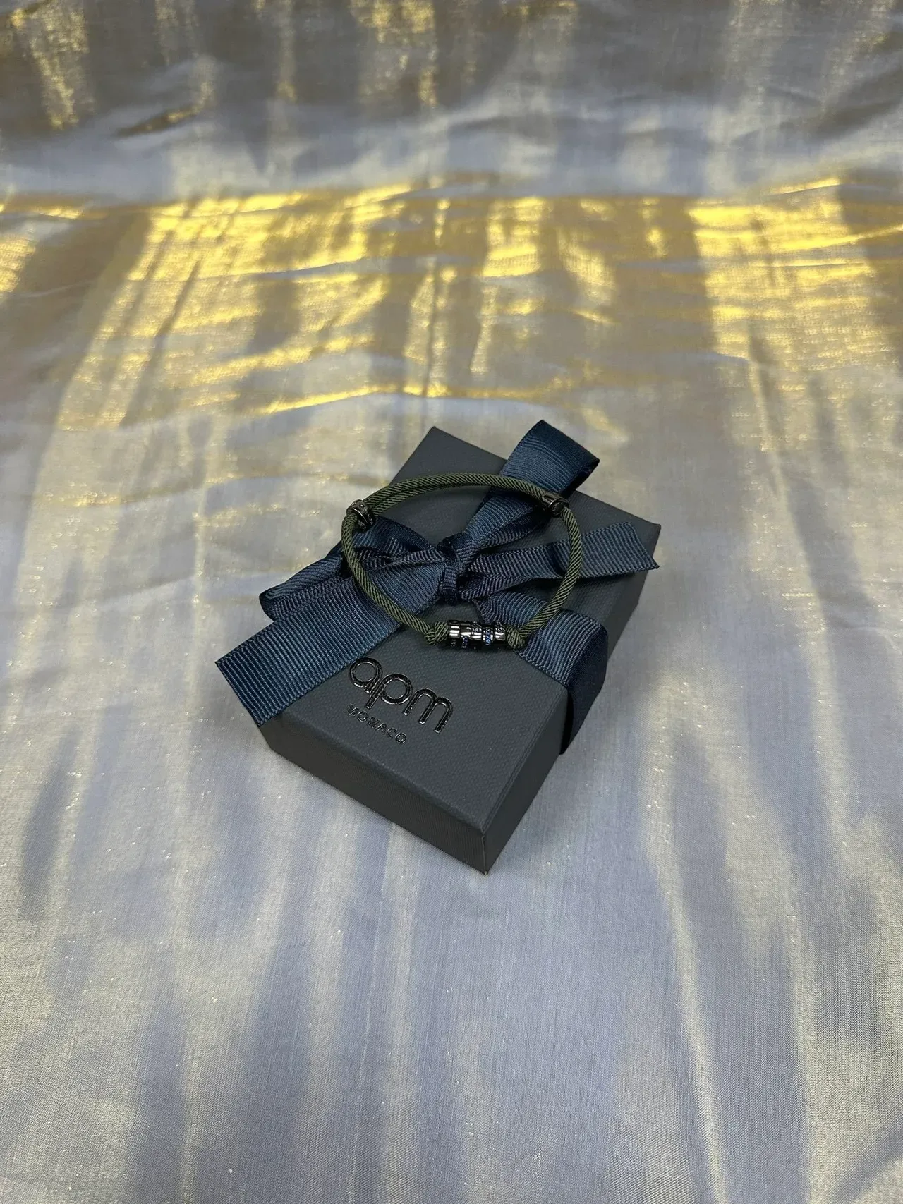 APM Monaco Pulseira de Cordão Trançado com Cluster de Contas Metálicas em Verde Militar e Azul Marinho 9