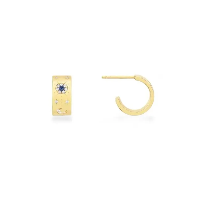 apm Monaco Gold Blue Hoop Earrings 2