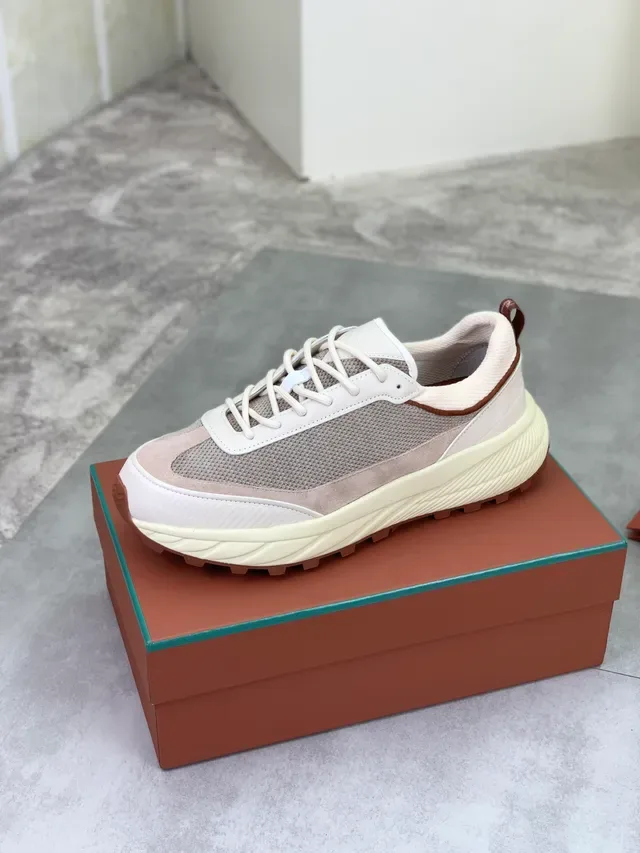 Beige Brown Chunky Sculpted Midsole Mixed-Material Upper Sneakers 4