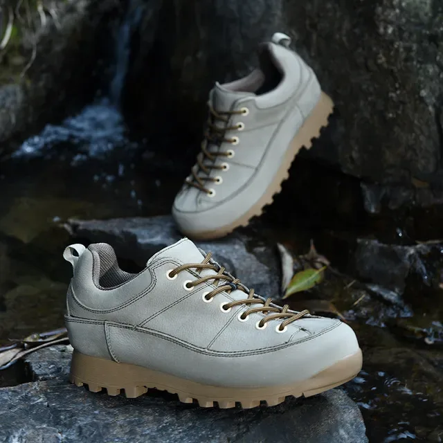 Beige Brown Low-Top Hiking-Style Suede-Like Upper Sneakers 6