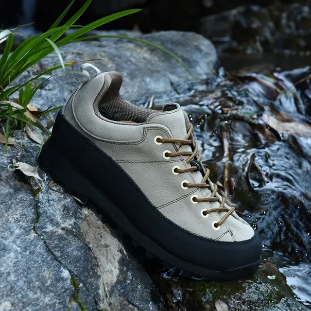 Beige Brown Low-Top Hiking-Style Suede-Like Upper Sneakers 16