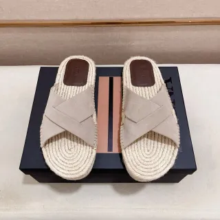Beige Crossed Strap Woven Jute Sole Slippers