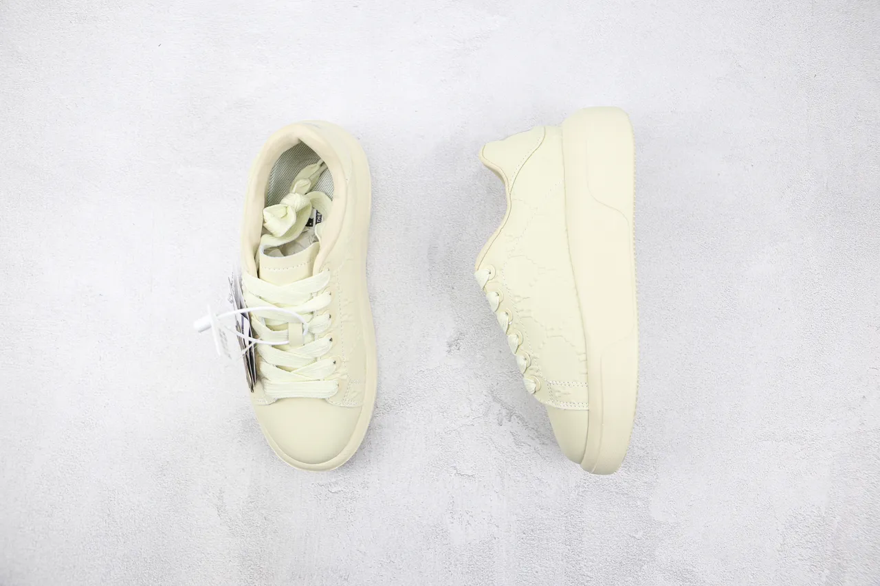 Beige Embossed Monogram Pattern Platform Sole Sneakers 3