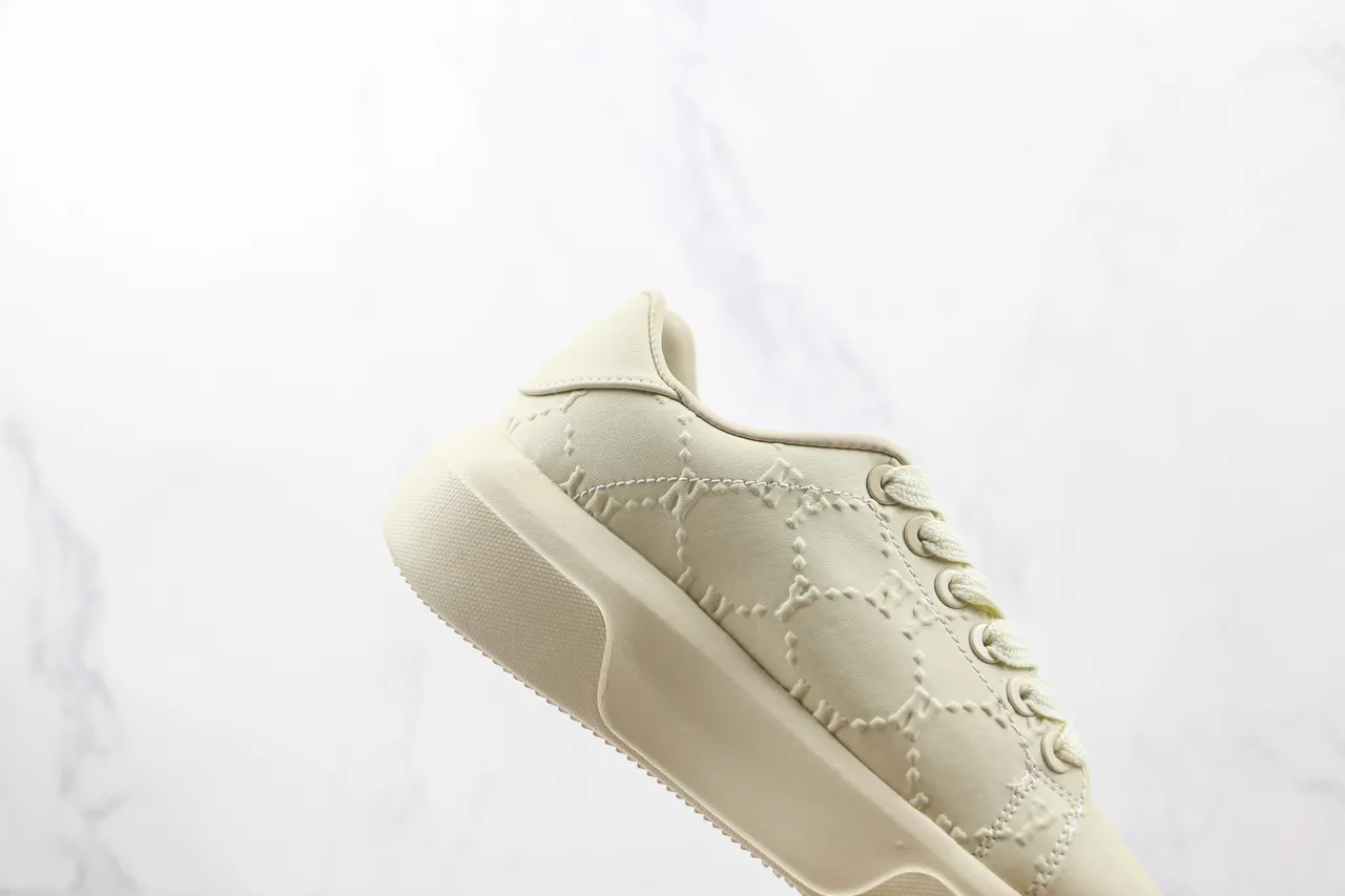 Beige Embossed Monogram Pattern Platform Sole Sneakers 5