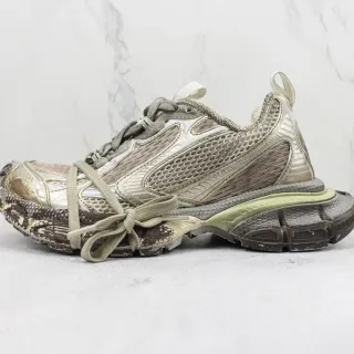 Beige Green Layered Mesh And Synthetic Overlays Sculpted Multi-Density Sole Chunky Sneakers