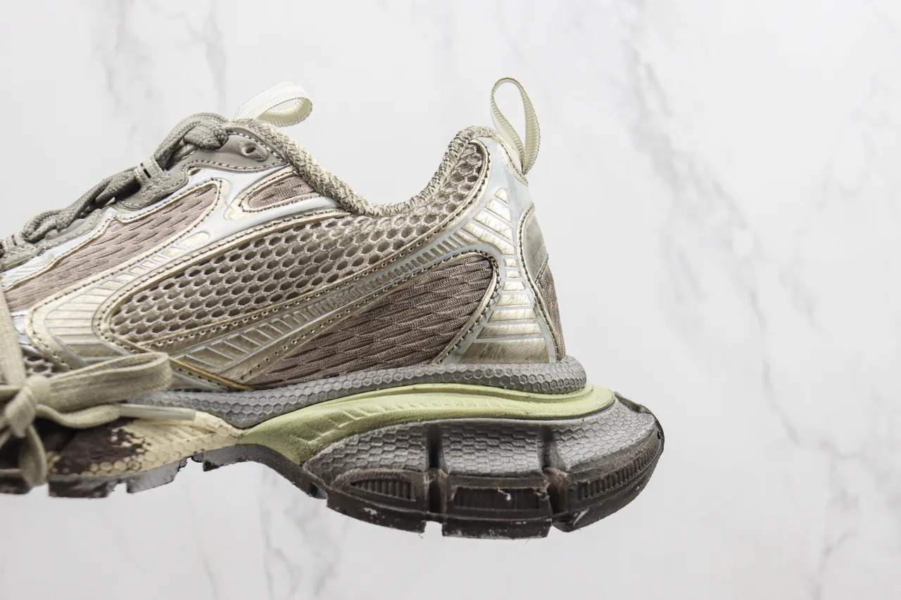 Beige Green Layered Mesh And Synthetic Overlays Sculpted Multi-Density Sole Chunky Sneakers 7