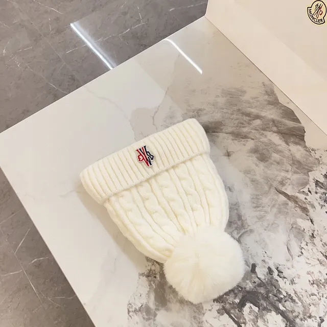 Beige Multicolor Cable-Knit Body Fluffy Pom-Pom Beanie 7