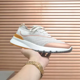 Beige Orange Knit Upper Sculpted Midsole Sneakers