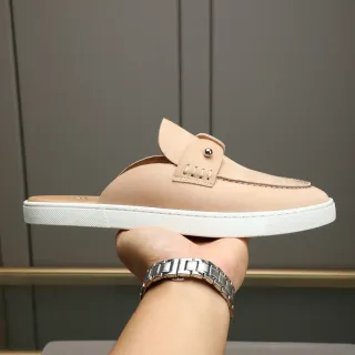 Beige White Backless Mule Suede Upper Loafer