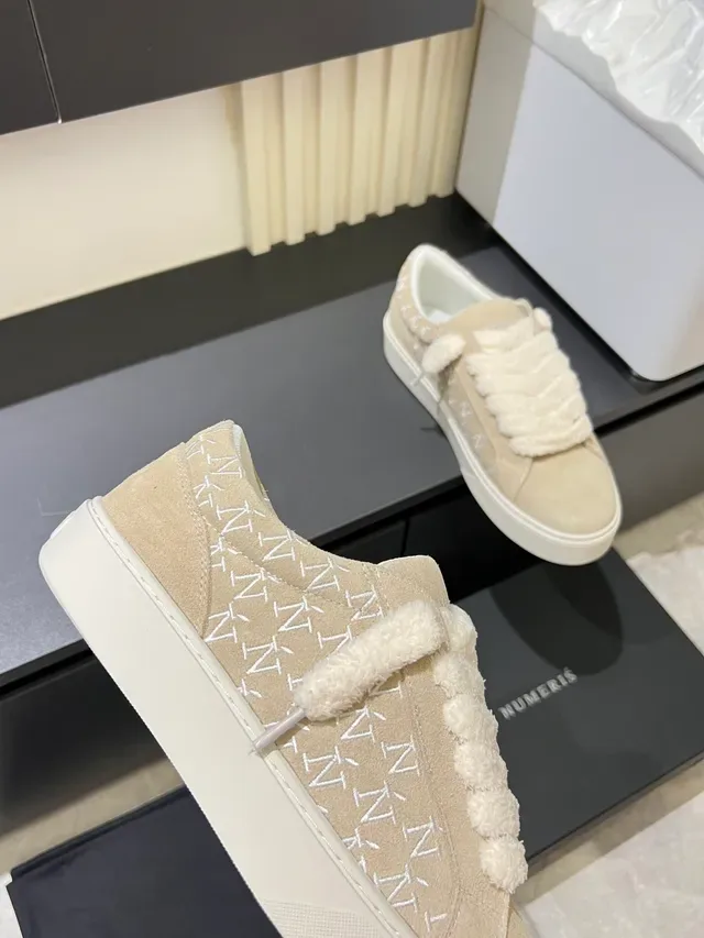 Beige White Suede Upper Plush Looped Strap Closure Sneakers 3