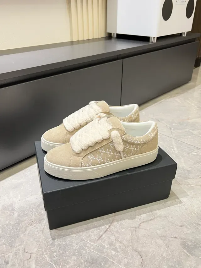 Beige White Suede Upper Plush Looped Strap Closure Sneakers 5