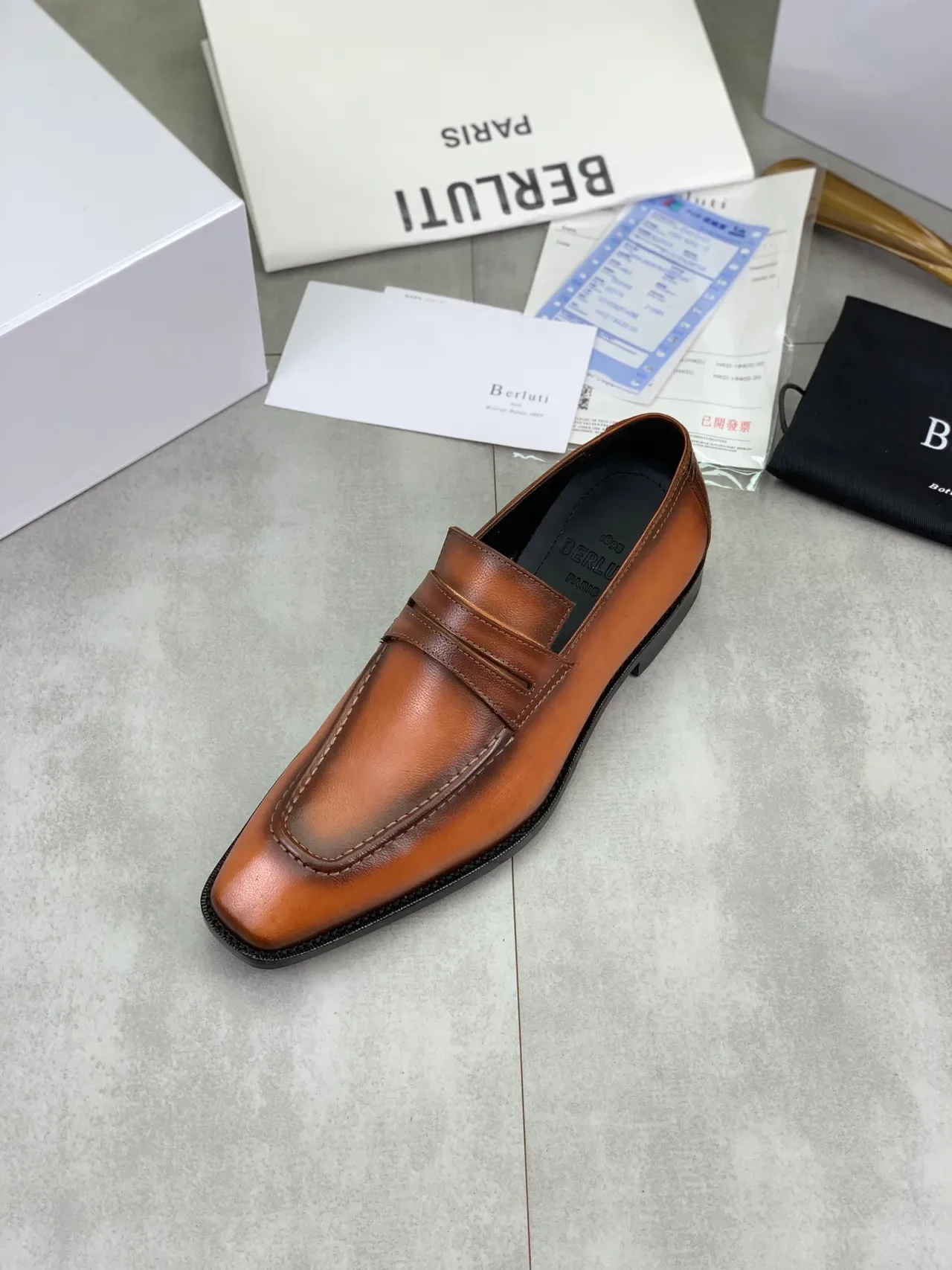 Berluti Brown Black Penny Square-Toe Loafer 4