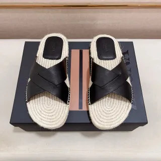 Black and Natural Woven Rope Slide Slippers