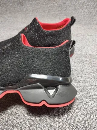 Black and Red Slip-On Knit Chunky Sneakers 7