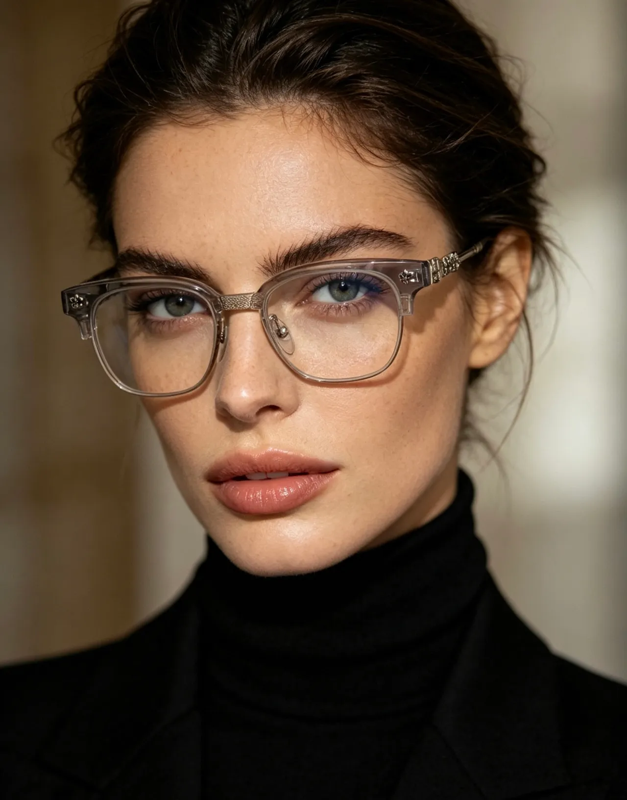 نظارات بصرية سوداء وفضية شبه الإطار 5