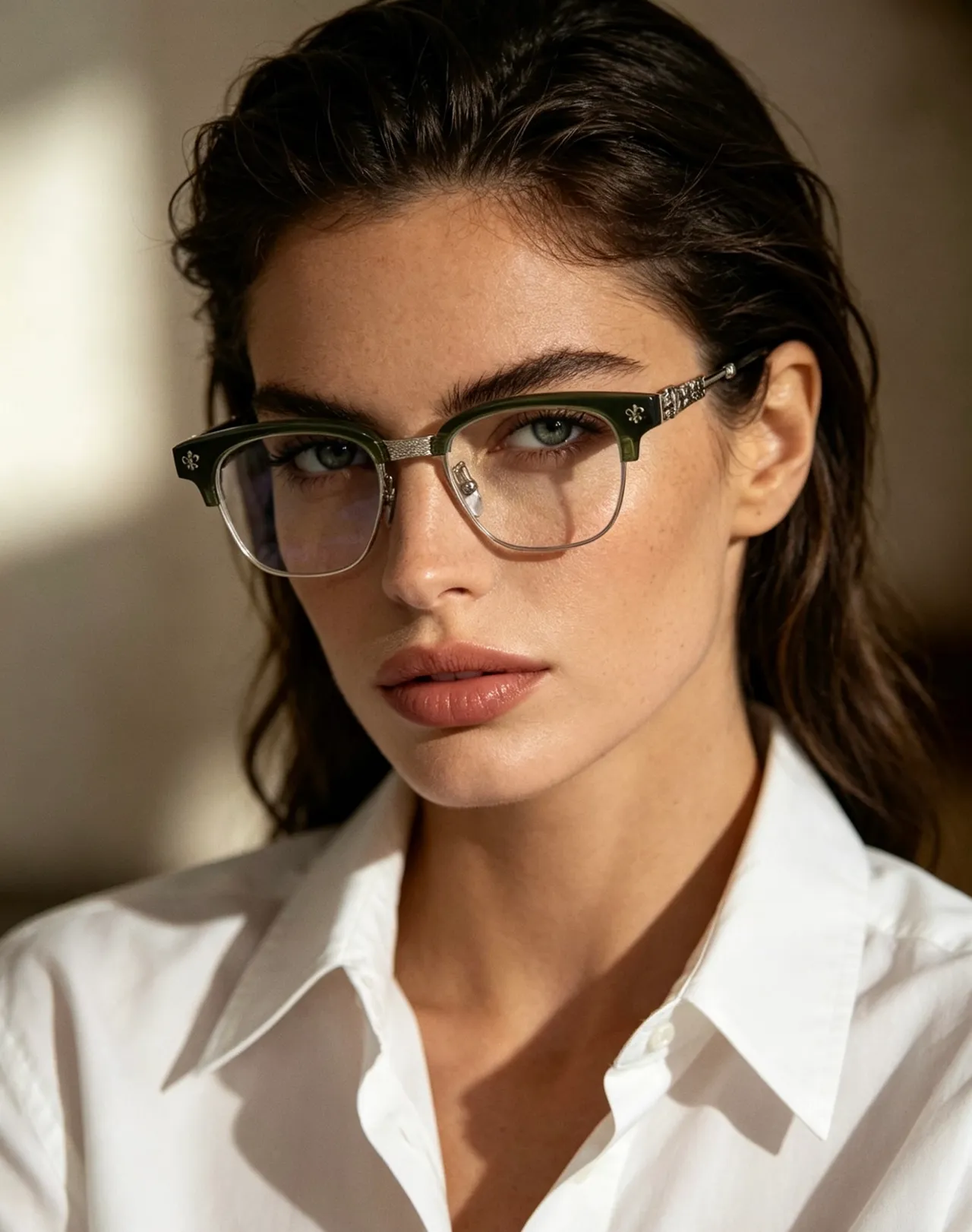 نظارات بصرية سوداء وفضية شبه الإطار 6
