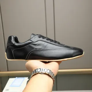 Sapatos Casuais De Couro Preto Bege Com Costura Branca Contrastante
