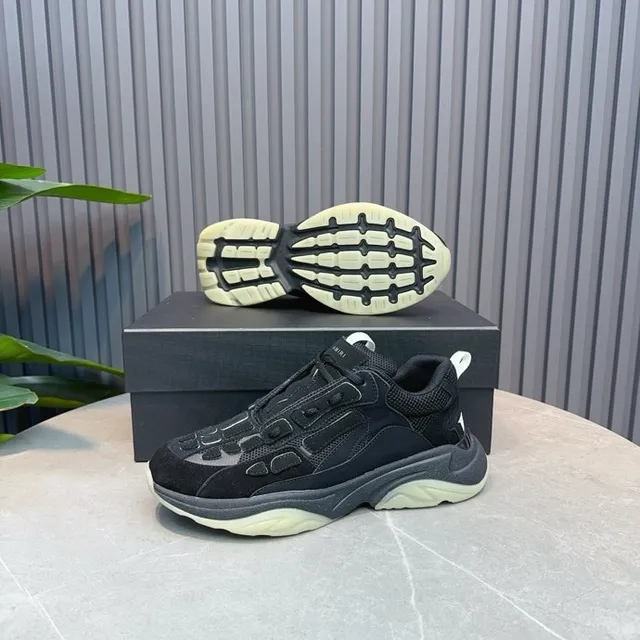 Black Beige Oversized Silhouette Multi-Material Upper Chunky Sneakers 4