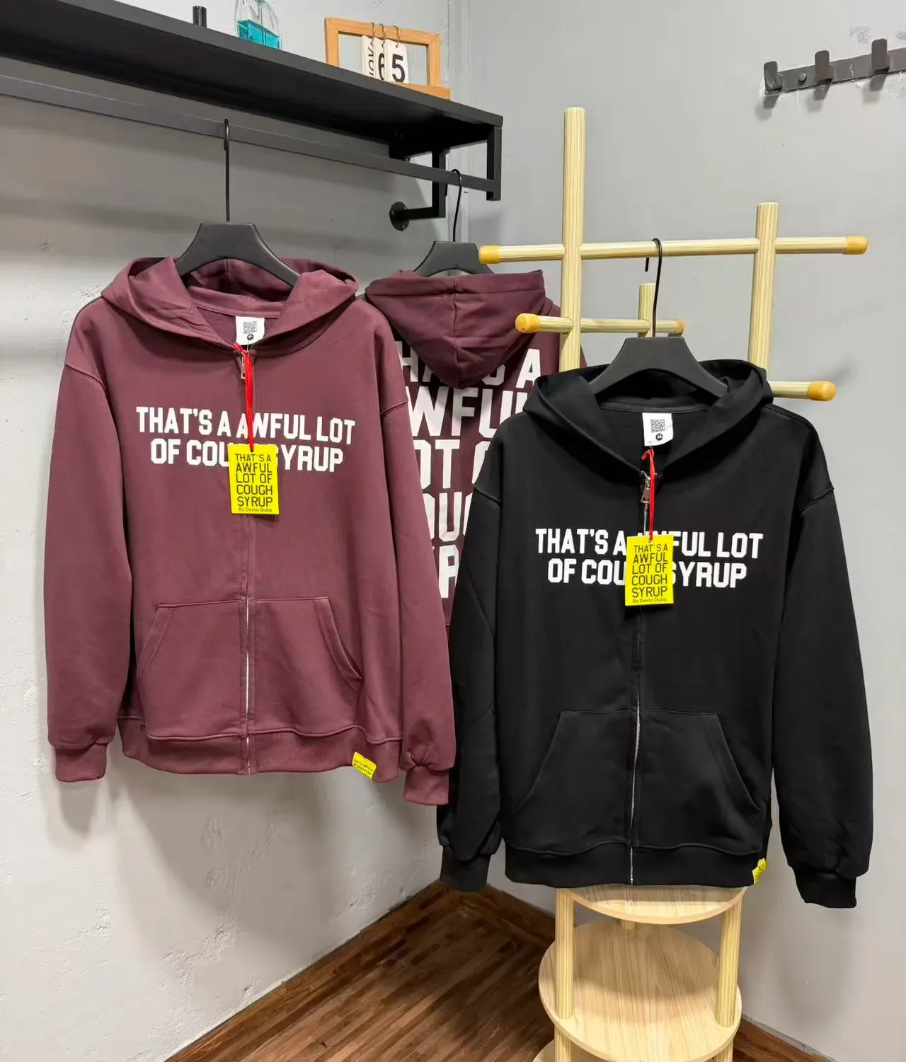 Black Burgundy Full-Zip Oversized Fit Hoodie 8