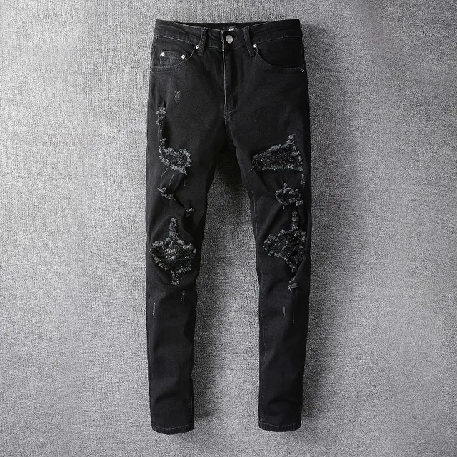 Pantalones Vaqueros Negros Desgastados Ajustados 15