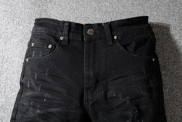 Pantalones Vaqueros Negros Rotos Ajustados 11