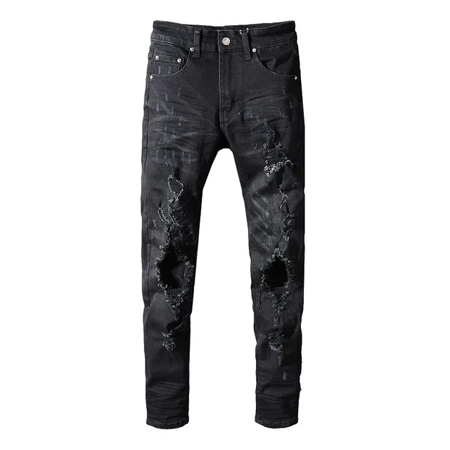 Pantalones Vaqueros Negros Rotos Ajustados 13
