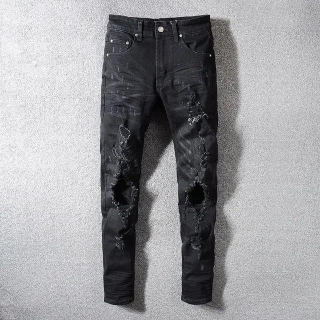 Pantalones Vaqueros Negros Rotos Ajustados 14