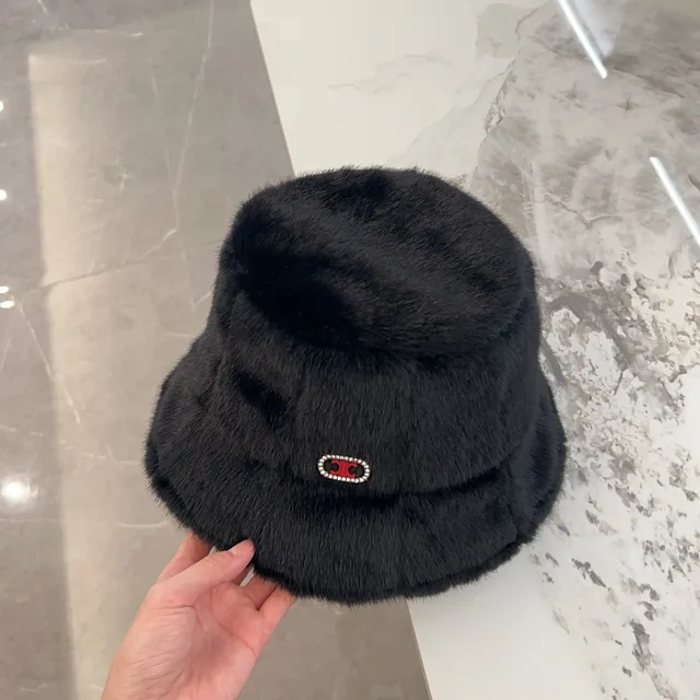 黑色人造毛皮装饰桶帽 5