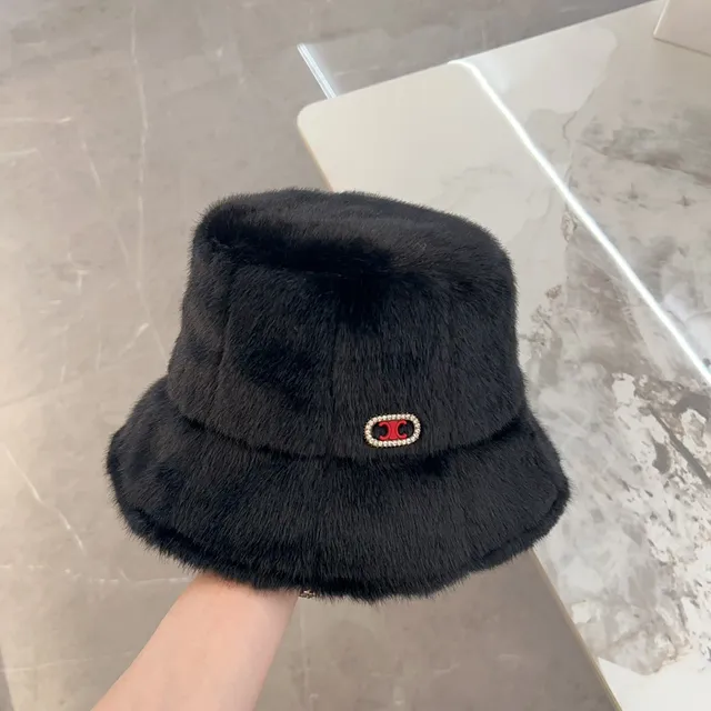 黑色人造毛皮装饰桶帽 6