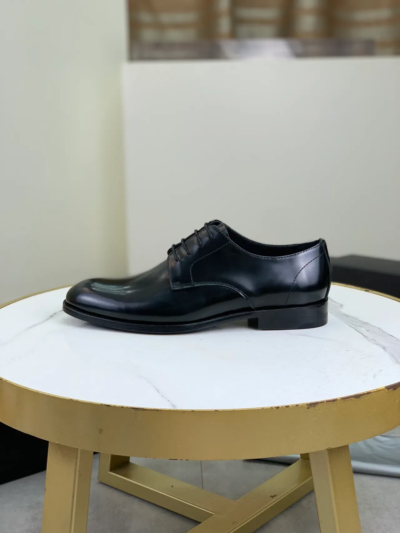 Black Glossy Plain Cap Toe Oxford Shoes 6