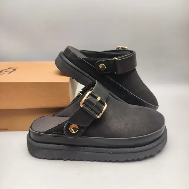 Zapatos casuales negro y oro con correa de hebilla y suela de plataforma 6