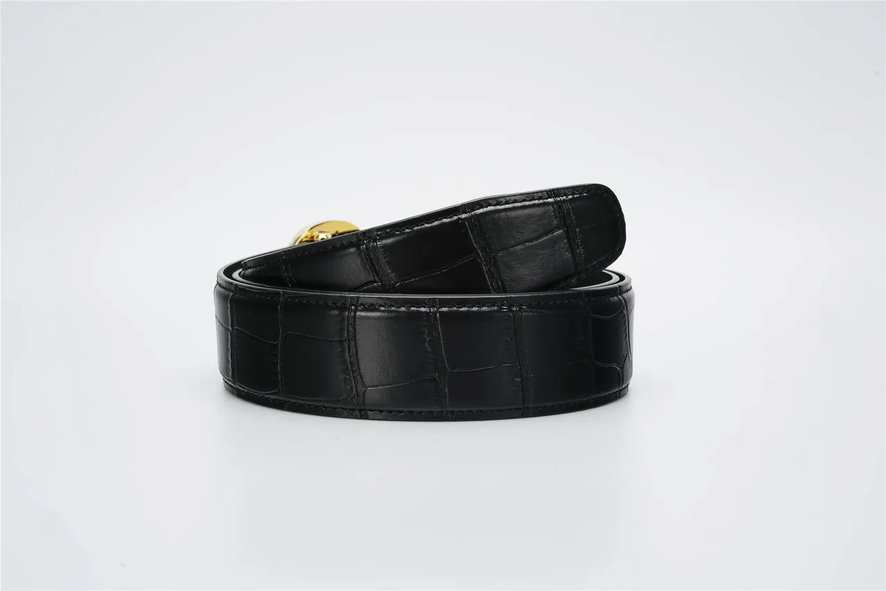 Black Gold Crocodile-Embossed Eagle Buckle Leather Belt 3