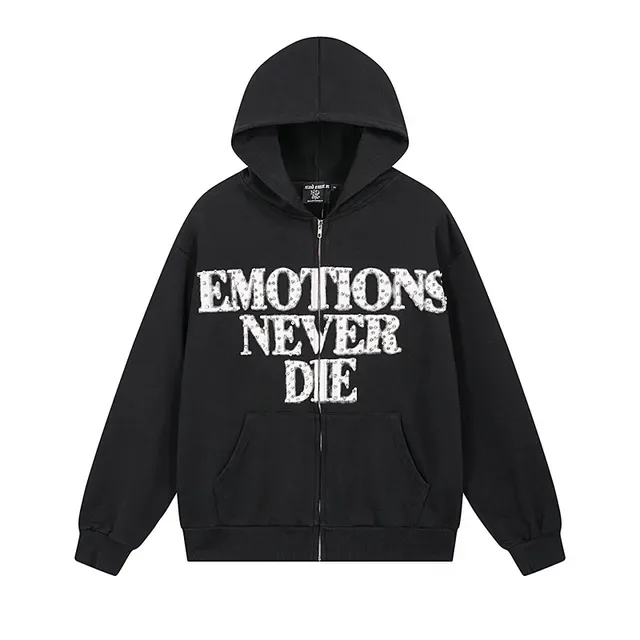 Black Graphic-Print Full-Zip Oversized Hoodie 3