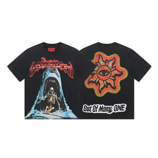 Black Graphic-Print Oversized Double-Sided Art T-Shirt