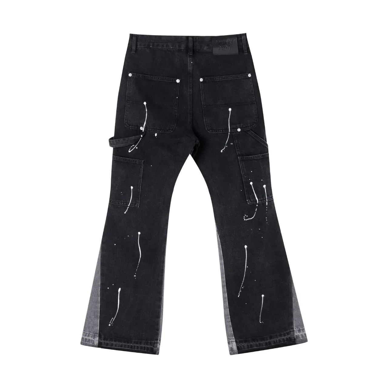 Jeans Flared Noir Salpicatures de Peinture Panneaux de Contraste 6