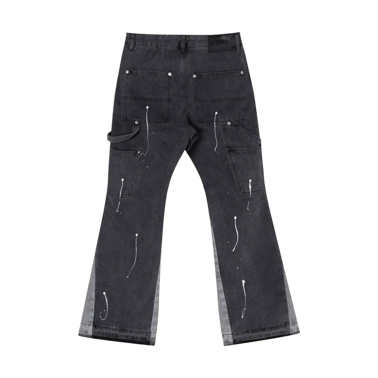 Jeans Flared Noir Salpicatures de Peinture Panneaux de Contraste 8