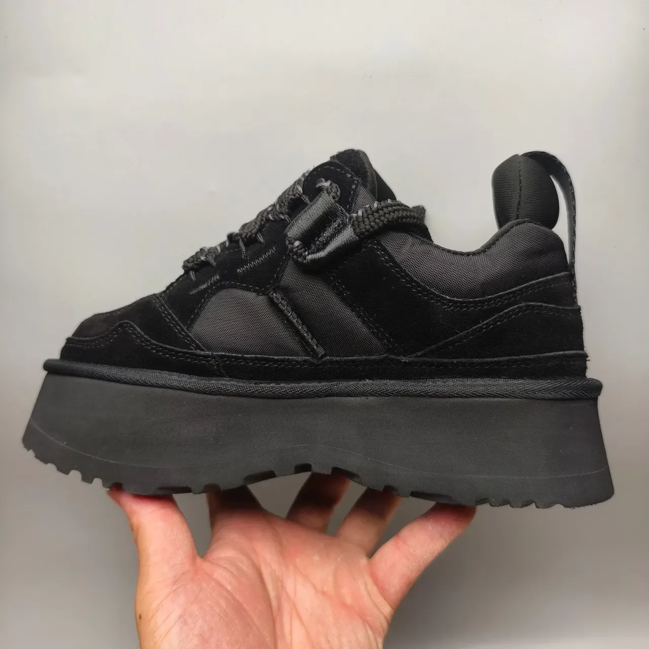 Black Platform Sole Mixed Suede And Textile Upper Sneakers 7