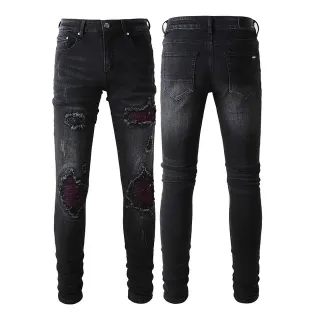 Jeans negros y púrpura slim-fit distressed