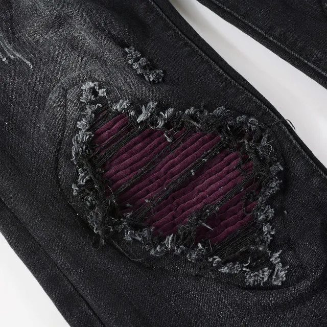 Jeans noirs et violets slim-fit distressed 7