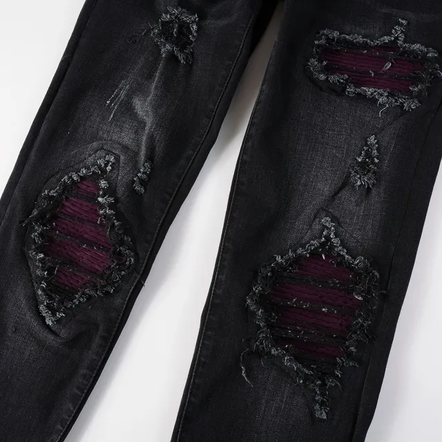 Jeans noirs et violets slim-fit distressed 9