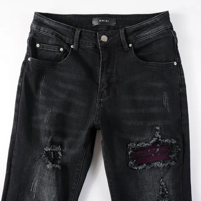 Jeans noirs et violets slim-fit distressed 13