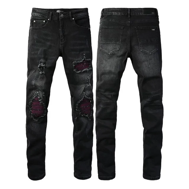 Jeans noirs et violets slim-fit distressed 14