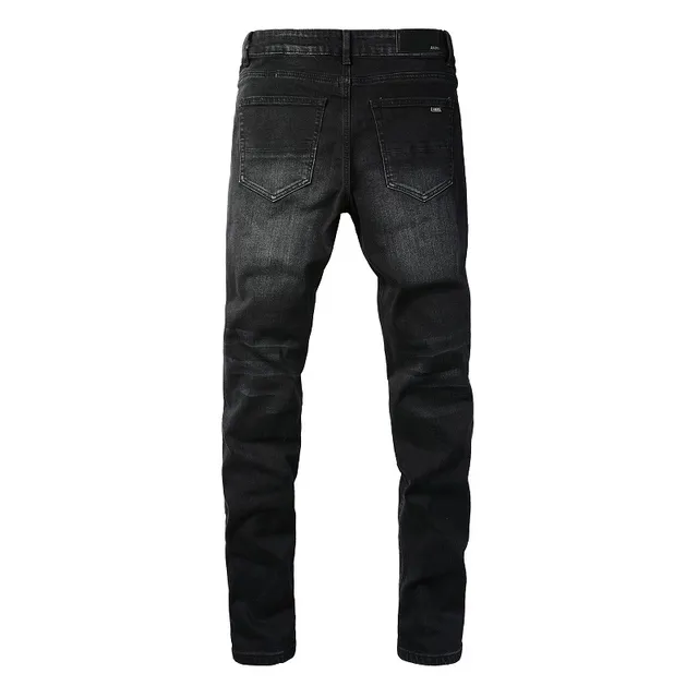 Jeans noirs et violets slim-fit distressed 15