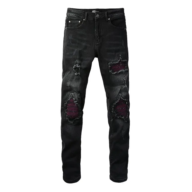Jeans noirs et violets slim-fit distressed 16