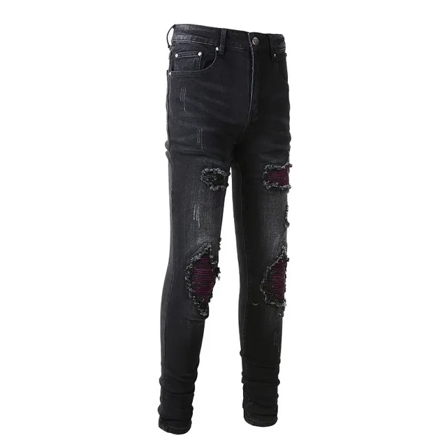 Jeans noirs et violets slim-fit distressed 18